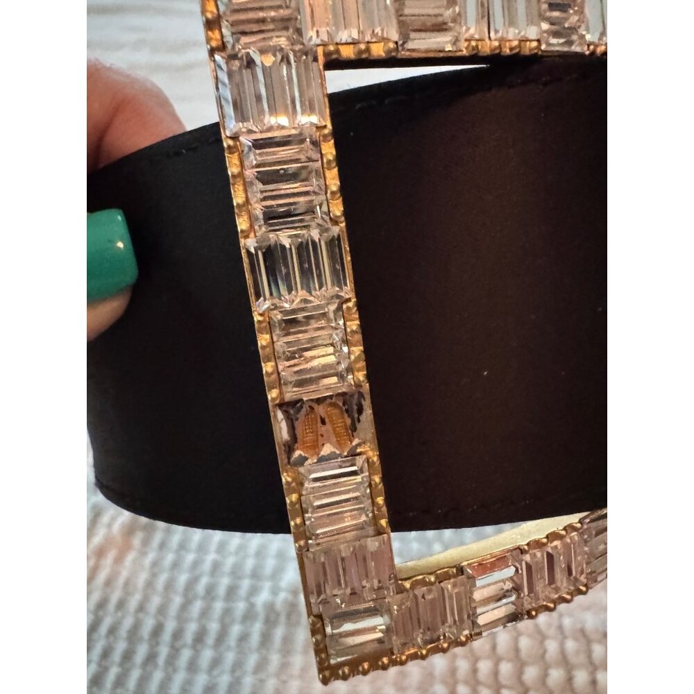 St. John Black Belt With Gold & Rhinestone Buckle Size 12 - Picture 4 of 6